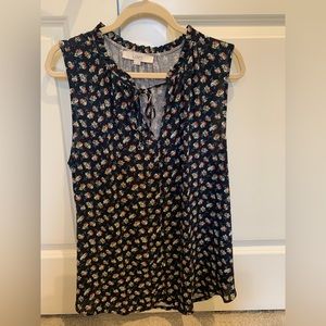 LOFT Tie Neck Mixed Media Shell